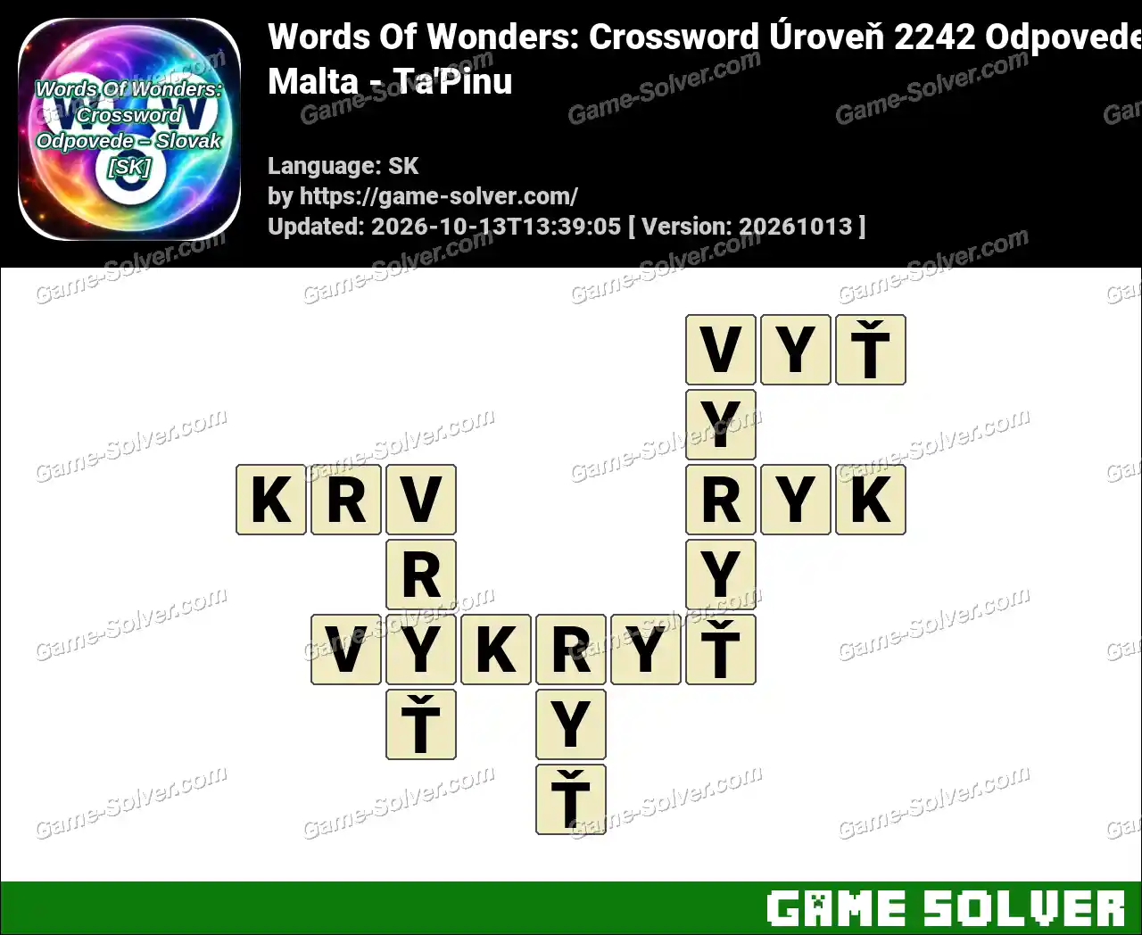Words Of Wonders: Crossword Úroveň 2242 Odpovede – Malta – Ta’Pinu